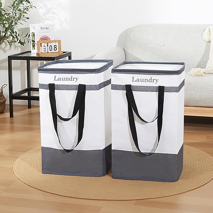 FairyHaus Laundry Basket 78L, 2Pack Laundry Hamper with Easy Carry Handles, Collapsible Laundry Baskets Hampers for Bathroom Clothes Storage Black
