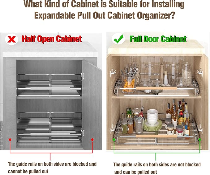 Pull Out Cabinet Organizer, 17.1~28"W x 22.5"D Expandable Pull Out Shelves for Kitchen Cabinets, Heavy Duty Metal Slide Out Pantry Shelves Sliding Shelf for Home Kitchen,Under Sink,Bathroom,Wardrobe