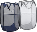 2 Pack Mesh Laundry Hampers, Pop Up Laundry Baskets, Collapsible Clothes Storage Bins for Bedroom, Dormitory, Apartment, Grey+ Navy Blue