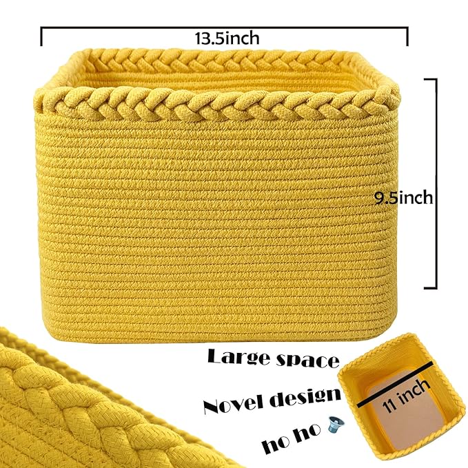COMFY-HOMI 3Pack Small Woven Cotton Rope Basket for Organizing, Gift Baskets for Handles, Empty Gift Baskets, Medium Rope Basket|13.5" x 11" x 9.5" home decor for Living Room, Bathroom