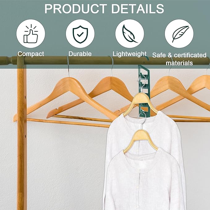 15 Pack Space Saving Hanger Holders, Sturdy Plastic Clothes Hangers, Multiple Shirt Hanger, Vertical Closet Hangers with 5 Holes for College Dorm Room, Closet Organizers and Storage(Green)