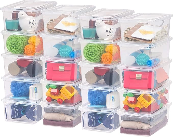 IRIS USA 20-Pack Storage Bins with Lids, 6 Quart, Shoe Boxes Clear Stackable Containers Organize Shoes Closet Shelves, Classroom Organization Teacher Tools, Game Storage - BPA-Free Plastic