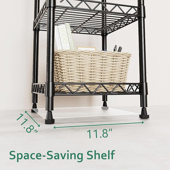 GIOTORENT 5 Tier Standing Shelving Metal Units, Adjustable Height Wire Shelf Display Rack for Laundry Bathroom Kitchen 11.8 W x 11.8 D x 50 H (5-Tier, Black)