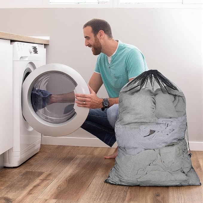 2 Pack Mesh Laundry Bags, 24" X 36" Large Laundry Washing Bags Heavy Duty Mesh Travel Laundry Bag for Delicates Clothes Washing Machine Drawstring Wash Bag for College Dorm Travel Family