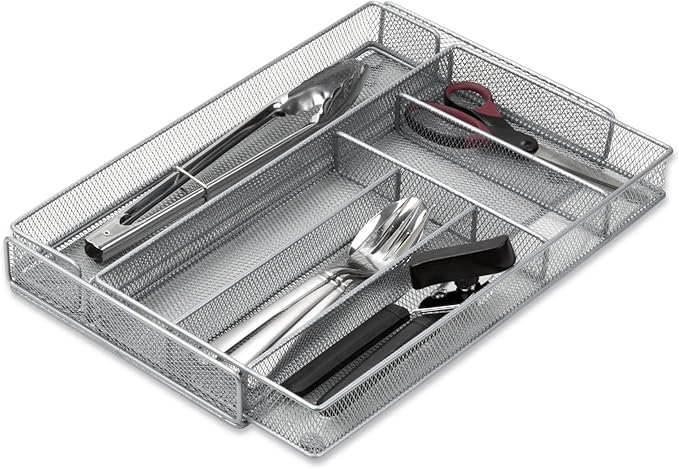Honey-Can-Do KCH-02163 Steel Mesh 7-Compartment Expandable Utility Drawer Organizer, Silver