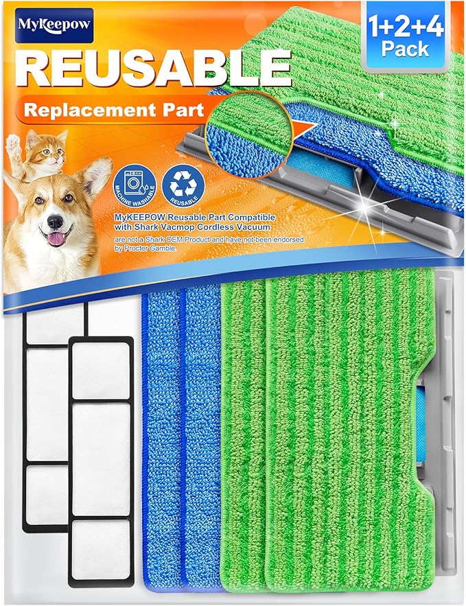 Vacmop Pads Refills Compatible with Shark VacMop, MyKEEPOW Mop Pads for Shark Vac mop VM252 VM251 VM200 VM200C VM190 VM252C QM250 VM250 VC205 Hardwood Floor Vacuum, Reusable Dirt Chamber(2+2+2+1 Pack)