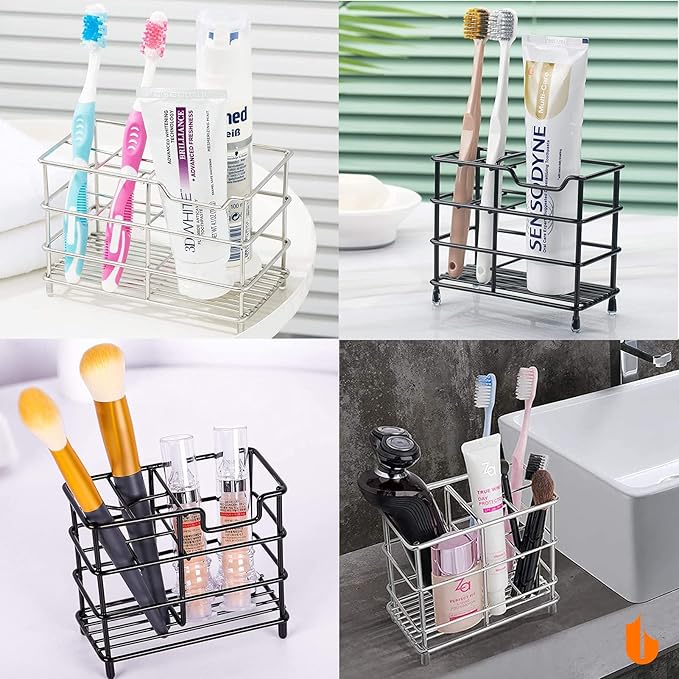 Urbanstrive 304 Stainless Steel Bathroom Toothbrush Holder Toothpaste Holder Stand Bathroom Accessories Organizer (Black, Large)