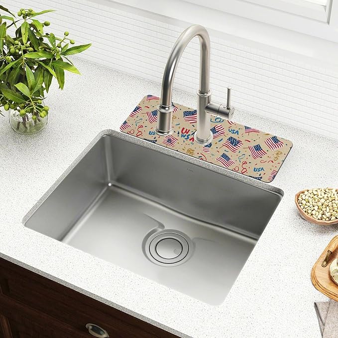 Kitchen Sink Splash Guard 2 PCS 14.7 Inch Sink Faucet Mat Splash Guard for Bathroom Countertop Water Absorbent Foldable Cuttable Soft Washable Brown Patriotic American Flags