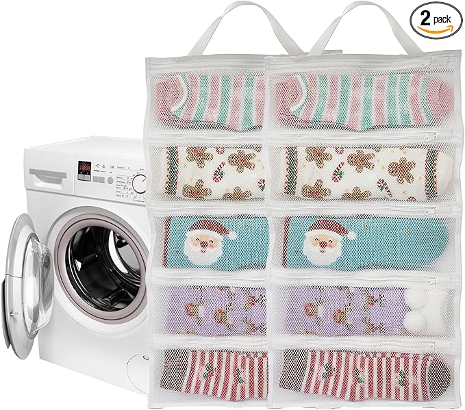 Mesh laundry bags for washing machine, can wash 10 pairs of socks, maintain shape, keep one pair,Laundry room organization suitable for socks and small items, 2pcs (Large)