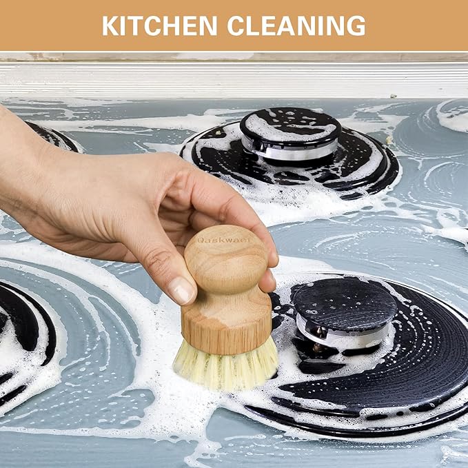 Wooden Dish Brushes, Dish Dishwashing Brush for Cleaning Dishes, Kitchen Wooden Cleaning Dsihes Set with Draining Rack, Natural Sisal Bristles, 1 Set
