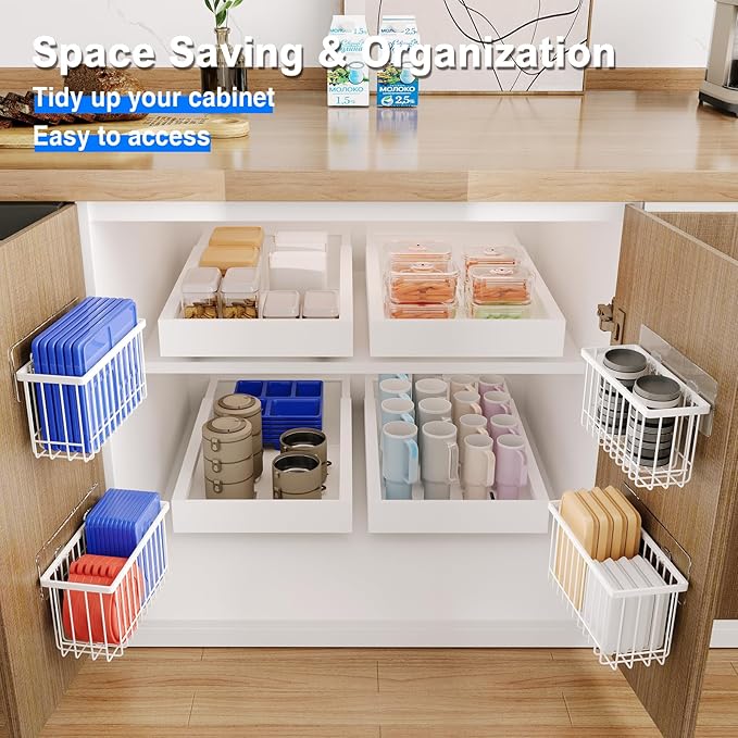 3 Pack Adhesive Cabinet Door Organizer, Lid Organizers Inside Cabinet Food Container/Tumbler Lid Organizer and Storage Cup Lids Holder for Kitchen & Bathroom Wall Mounted(White)