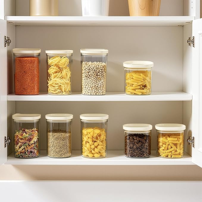 Urban Green Glass Food Storage Jar with Glass Lid in Square Shape, Food Canister Set with Airtight Lids, Pantry Jars for Kitchen Organization, Food Storage Containers in Set of 6