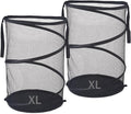 2Pcs Mesh Popup Laundry Hamper 115L Extra Large Collapsible Laundry Basket Foldable Clothing Storage Basket with Handles No Lid 26 H x 18 W x 18 L (Black)