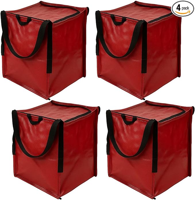 DURASACK Heavy Duty Storage Tote Bag with Zipper Top 22-Gallon Rugged Woven Polypropylene Moving Bag, Reusable Self-Standing Design, Holds up to 500 Pounds, Pack of 4, Red