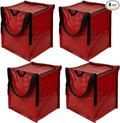 DURASACK Heavy Duty Storage Tote Bag with Zipper Top 22-Gallon Rugged Woven Polypropylene Moving Bag, Reusable Self-Standing Design, Holds up to 500 Pounds, Pack of 4, Red