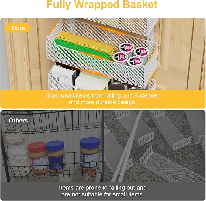 Over the Door Organizer, 8-Tier Pantry Organizer with Fully Enclosed Mesh Baskets, Heavy-Duty Metal Hanging Spice Rack for Kitchen Bathroom Laundry Room, 2-in-1 Wall Mount or Door Mount, White