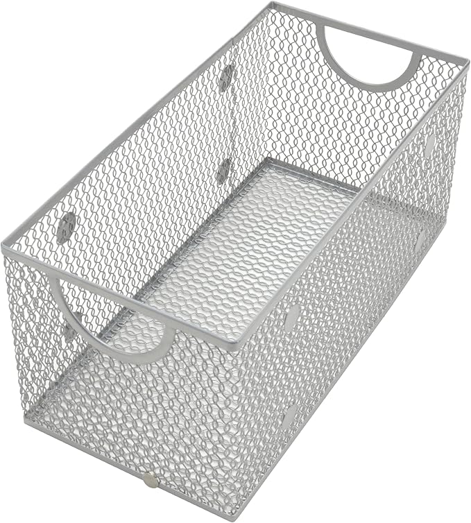 YBM Home Mesh Wire Storage Basket for Shelves, Pantry Organization, and Kitchen - Multipurpose Steel Wire Basket Holder Bin for Organizing Office Supplies, Household Toiletries and Laundry Supplies