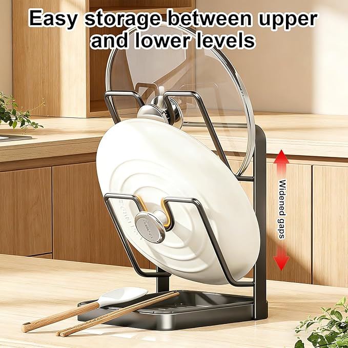 2026 Kitchen Pot Lid Storage Rack,Double-Layer Pot Lid Holder With Tray,Multifunctional Kitchen Pot Lid Organizer for Countertop