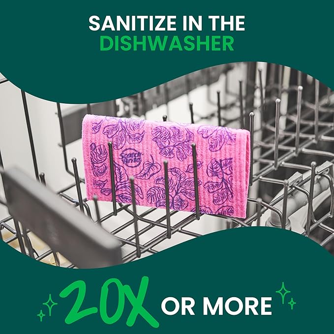 Scotch-Brite Sponge Cloths, Reusable, Absorbent, and Decorative Cleaning Towel, Dishwasher-Safe Wipes Ideal for Nonstick Cookware, Tile, Countertops, Mirrors, and Faucets, 2 Dish Towels