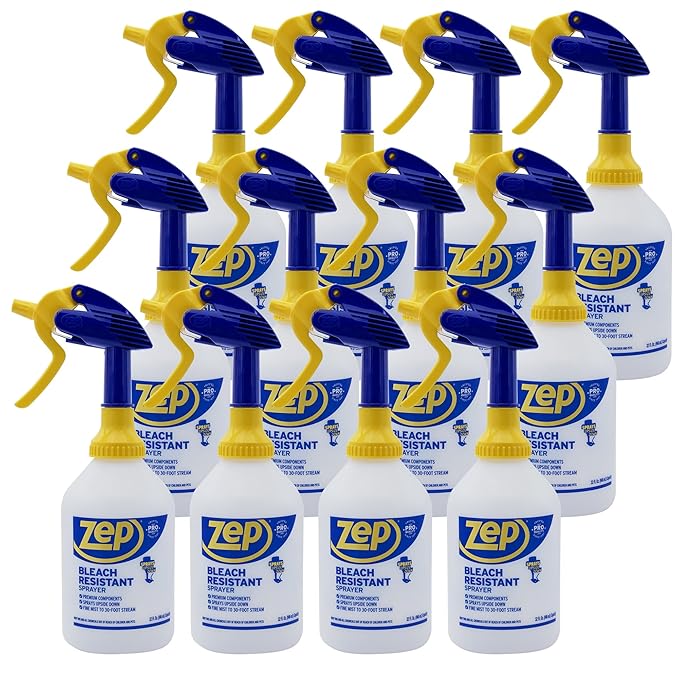 Zep Bleach Resistant Professional Sprayer Bottle - 32 oz (Case of 12) - ZUPRO2-30 Foot Stream Spray or a Fine Mist, Adjustable Nozzle Measurements, Bleach Resistant for Up to a Year