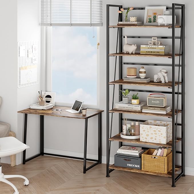 BHG Vintage Multifunctional Folding Bookshelf, No-Assembly Plant Stand Storage Rack Shelves for Home Office