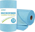 AIDEA Microfiber Cleaning Cloth Roll, 75PK, Reusable Tear Away Paper Towels, Microfiber Towels for Cars, Washable Shop Rags Blue, Lint Free Rags for House, Mechanic, Workshops, 11.5"×11.5"