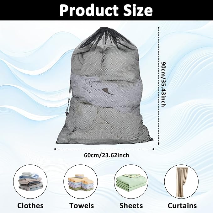 2 Pack Mesh Laundry Bags, 24" X 36" Large Laundry Washing Bags Heavy Duty Mesh Travel Laundry Bag for Delicates Clothes Washing Machine Drawstring Wash Bag for College Dorm Travel Family