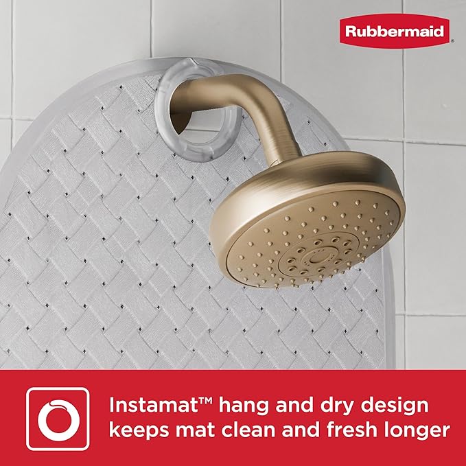 Rubbermaid INSTAMAT Tub Mat, Non-Slip Bath Mat Hangs Over Showerhead for Fast Drying, 27.2 x 15.2 Inch, BPA-Free, Easy Care Shower Mat for Inside Bathtub or Shower, Clear