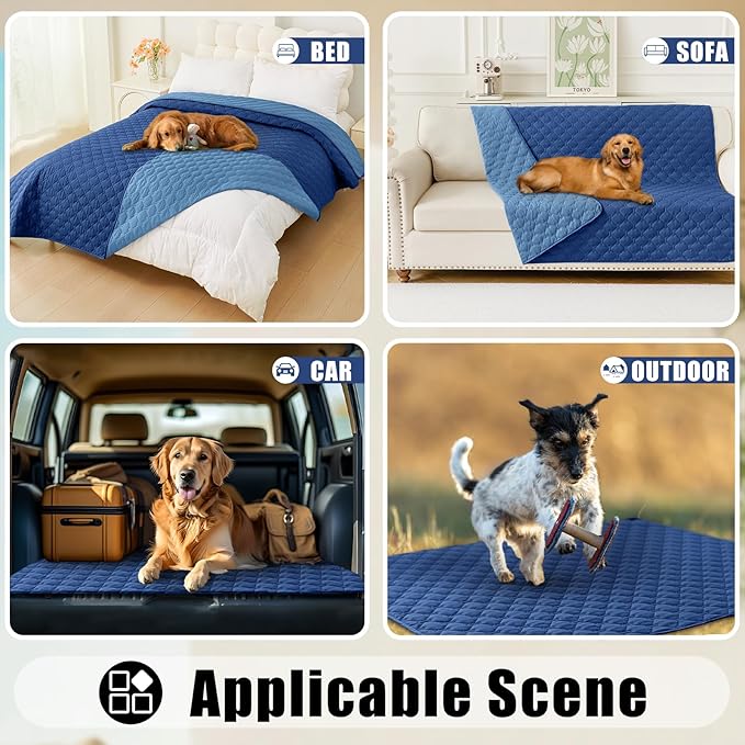 Smiry Waterproof Dog Bed Cover Blanket, Soft Reversible Pet Blanket, Washable Leakproof Cats Dogs Couch Cover for Sofa, Couch, Furniture, Plaid (82x102 Inch, Navy/Blue)
