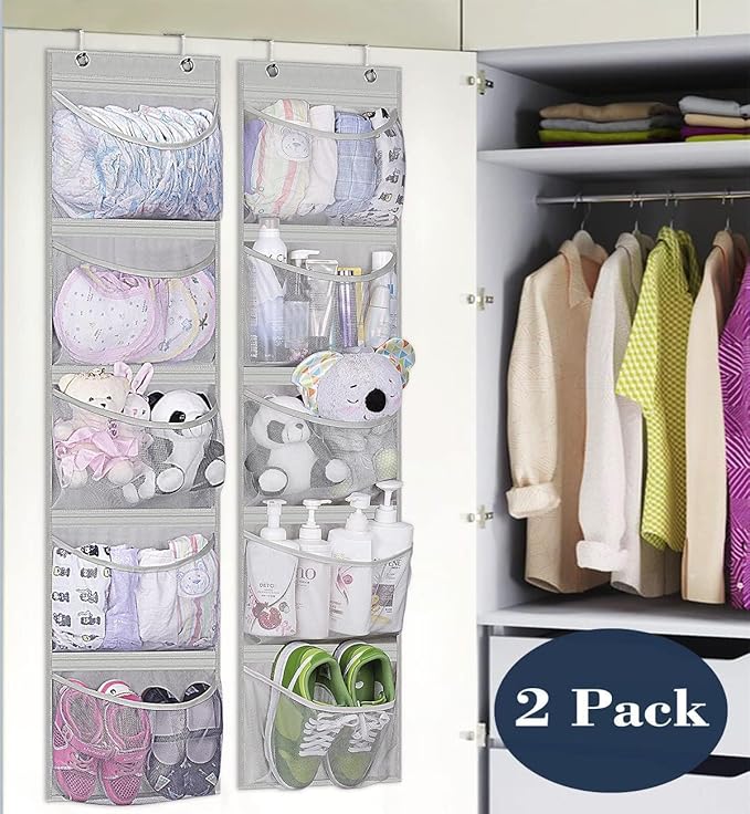 KEETDY Over the Door Organizer Storage for Closet with 5 Pockets Organizer for Bedroom Bathroom, 2 Pack