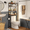 Over The Toilet Storage Rack, 4 Tier Bathroom Organizer Over Toilet, Freestanding Space Saver Toilet Stand with 2 Hooks, Bathroom Storage Shelf, Easy to Assemble, Rustic Brown TSHR0401Z