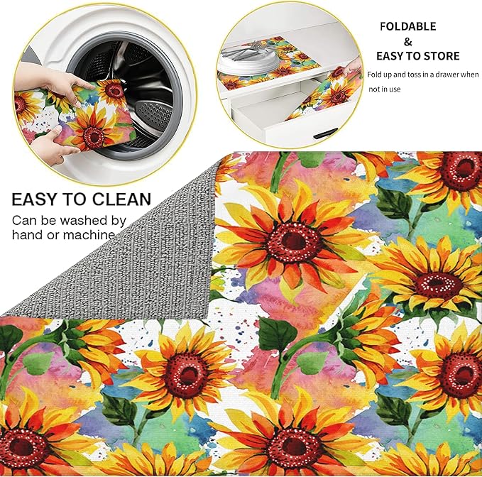 3Pcs Watercolor Sunflower Dish Drying Mat & Kitchen Sink Splash Guard Faucet Mat For Kitchen Counter Absorbent Microfiber Dishes Pad Dish Drainer Rack Mats Fast Dry Kitchen Accessories