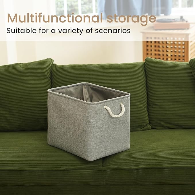 Large Storage Baskets- 16x12x12 inch Storage Bins for Shelves and Closet Organizing, Foldable Fabric Bin for Home Organization Clothes and Laundry (3-Pack, Gray)
