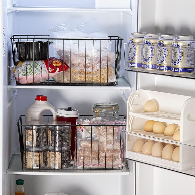 Freezer Organizer Bins, Upright Freezer Baskets for 16, 17, 21 cu.ft Standup Freezer, Durable Freezer Organizer Fully Use Space Improve Air Circulate, 6Pcs, Black