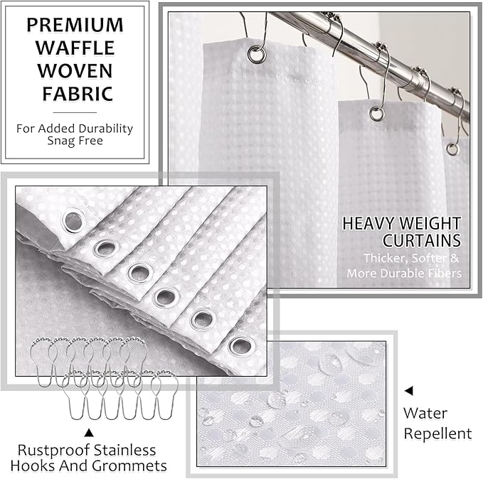 White Bathroom Sets with Shower Curtain and Rugs, 8-Piece Resin Bathroom Accessories Sets Complete with Soap Dispenser, Toothbrush Holder, Tumbler, Tray & Cotton Swab Jars Bathroom Essentials