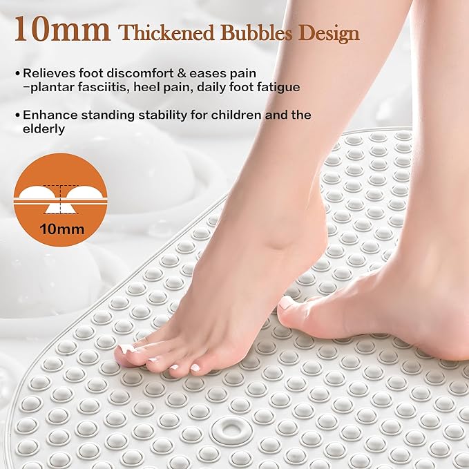 Joiyota Silicone Bath Mat for Tub Non Slip, Bubble Massage Anti Slip Shower Mat with 27 x 15 Inches for Easy Storage, Washable Bathtub Floor Mats for All Ages, White, Oval
