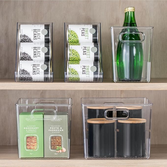 mDesign Plastic Modern Kitchen, Pantry Food Storage Container Bin w/ Handles - Cabinet, Fridge/Freezer, Countertop Organizer - Snacks/Drink/Appliances; Ligne Collection, Clear, 12x6x7.75 (Pack of 2)