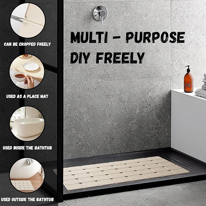 Kinbear Bath Mat for Textured Tub: Silicone Bathtub Mat Foldable Shower Mat Non Slip Tub Mat No Suction Cups 28 X 17.7Inch - Beige