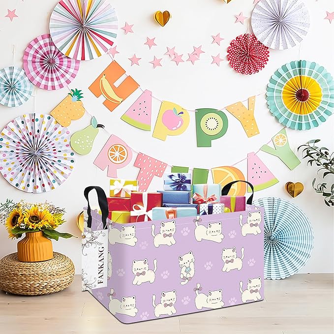 FANKANG Storage Bins,Nursery Hamper Canvas Laundry Basket Foldable with Waterproof PE Coating Storage Baskets for Boys and Girls, Office, Bedroom, Clothes,Toys(Rec-Cat ）