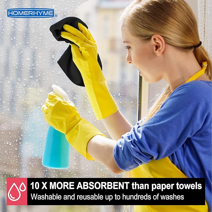 HOMERHYME Microfiber Cleaning Cloth, 12 Pack Black Cleaning Rags,12" X 11" Lint Free Dish Towels Wash Cloths, Reusable Microfiber Towels for Home and Kitchen Bathroom Apartment Cleaning Supplies