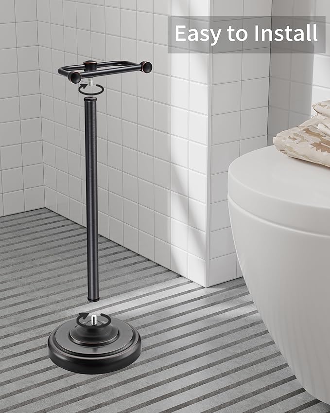 WZKALY Toilet Paper Holder Stand, Oil Rubbed Bronze Toilet Paper Holder Free Standing, Post Pivoting Design & Stable Weighted Base SUS304 Stainless Steel for Bathroom（Mega Roll）