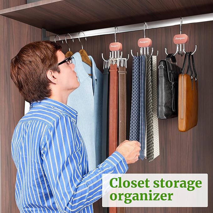 Cedar Wooden Belt Hanger, Belt Organizer for Closet,Rotatable Tie Rack,Belt Holder,Hanging Closet Storage Hook for Belt, Bra, Tank Top, Tie, Scarf, Purse, 2PCS