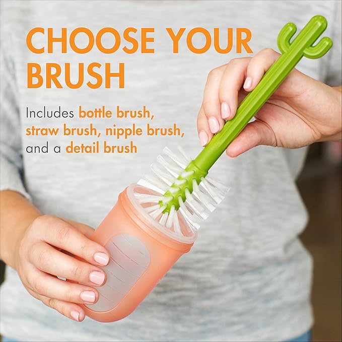 Boon Cacti Bottle Cleaning Brush Set - Includes Bottle Brush,Nipple-Brush,Detail-Brush,and Straw-Brush - Baby-Bottle-Brush Set for-Bottle Drying Rack - Baby Essentials -,4 Count (Pack of 12)
