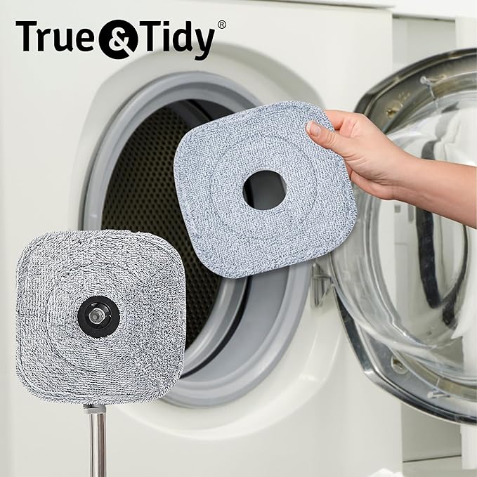 True & Tidy® 2-Pack 9 inch Extra Thick Microfiber Pad Refill for SPIN-800 TrueClean Mop & Bucket Square, Compatible with M16 and Most Square Spin Mop and Bucket, Machine Washable up to 100x