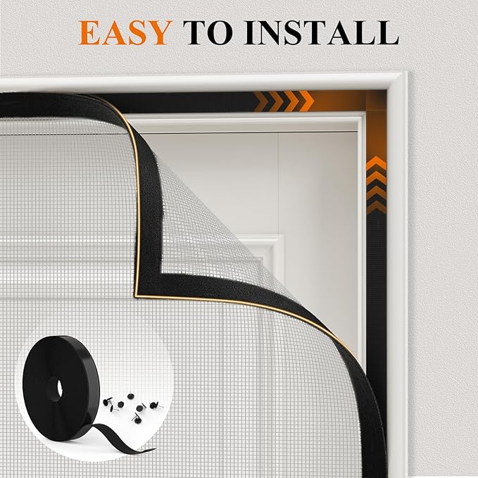 MAGZO Customized Magnetic Screen Door Grey, Reinforced Polyester Scratch-Proof, Keep Annoying Creatures Out, Easy Install with Strong-Adhesive Hook&Loop, Enjoy Beauty Sunshine and Let Fresh Air Flow