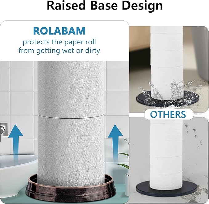 ROLABAM Heavy Weighted Toilet Paper Holder (with Reserve Function) Free Standing Toilet Paper Storage，Spare Toilet Paper Roll Holder Storage Stand for Bathroom Total Height 22.5" ，Oil Rubbed Bronze