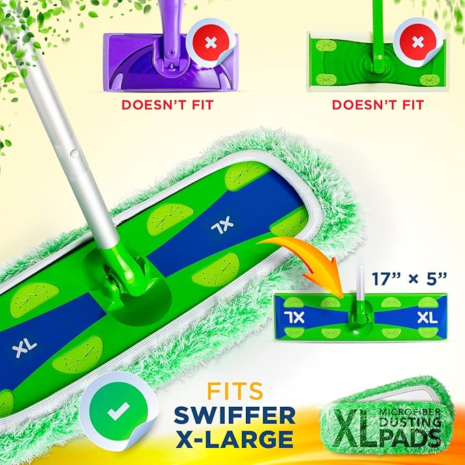 VanDuck X-Large Dust Mop Refill for Swiffer XL (2 Pack) - Microfiber Pet Heavy Duty Dry Sweeping Refills - Reusable Mop Pad