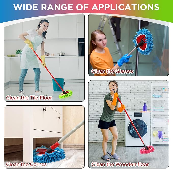 Baderke 3 Pack Chenille Mop Heads Replacements Compatible with 1 Tank System Chenille Duster Replacement Heads Microfiber Spin Mop Refill Pads Reusable Dust Refills for Floor Cleaning (Multicolor)