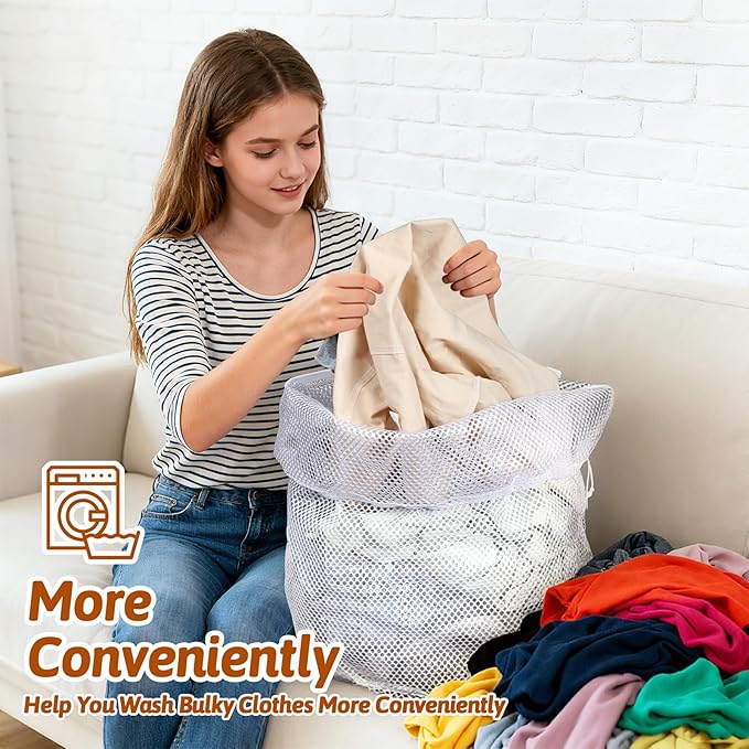 20 Pcs Mesh Laundry Bags Bulk with Drawstring 20 x 24'' White Heavy Duty Mesh Bag Machine Washable Sturdy Large Net Laundry Wash Bag for Dormitory College Apartment Travelling Camping