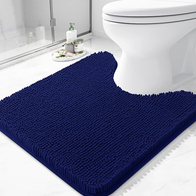 Arotive Bathroom Toilet Rugs U Shaped 24x24, Extra Soft Absorbent Shaggy Chenille Contour Bath Rugs for Toilet, Machine Washable Non-Slip Contoured Bath Mats, Navy